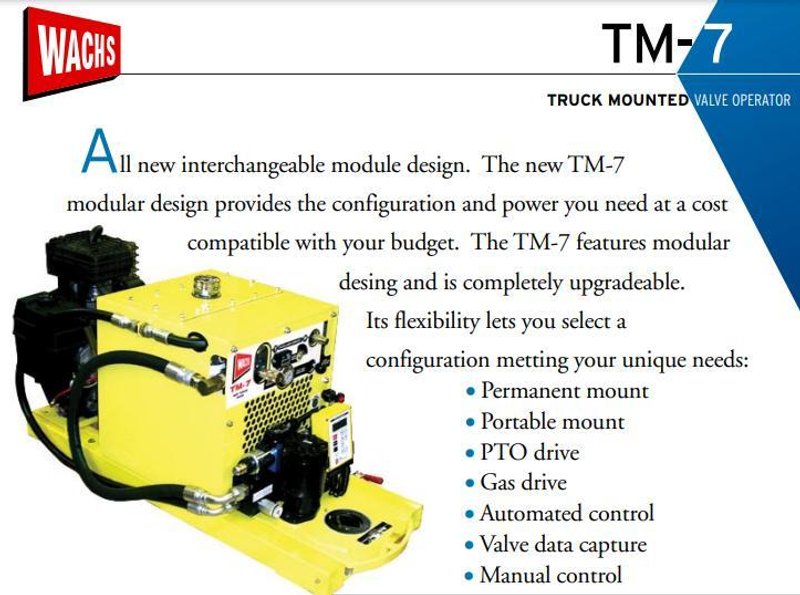 6"-60" WACHS MODEL #TM-7 PORTABLE / TRUCK-MOUNTED HYDRAULIC VALVE TURNER &amp; KOHLER GENERATOR: STOCK #18772