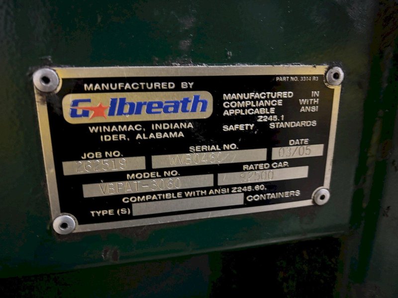 30" x 60" GALBREATH PATRIOT MODEL #VBPAT-3060 HYDRAULIC VERTICAL BALER: YOBRO #24417