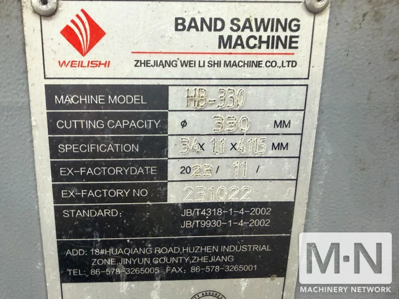 Weilishi HB-330 Horizontal Band Saw, 2023