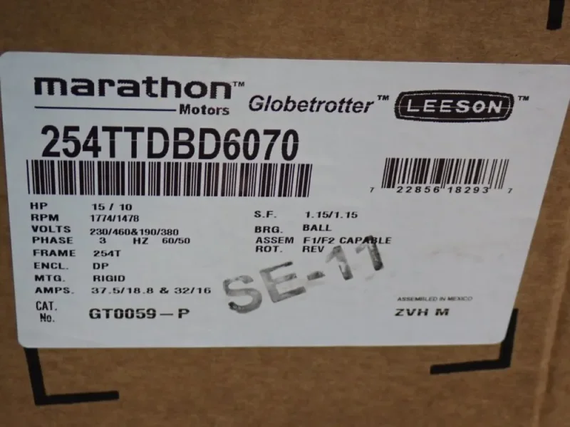 MARATHON MOTORS 15 HP MOTOR  -  254TTDBD6070