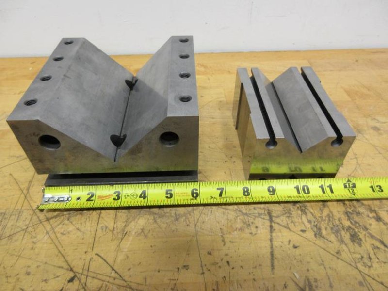 V-Blocks Precision Ground (2pcs) Larger Sizes, (1) 90 x 70 x 125mm, (1) Fowler 6" x 6" x 4" with Mounting Holes- Auction Item