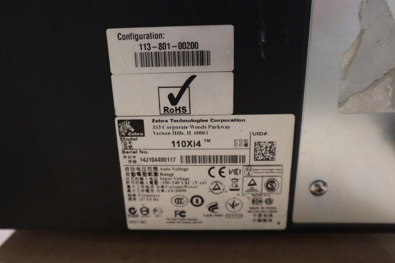 Zebra 110Xi4 Label Printer, 203 dpi, 4" Wide Label Cap- Auction Item