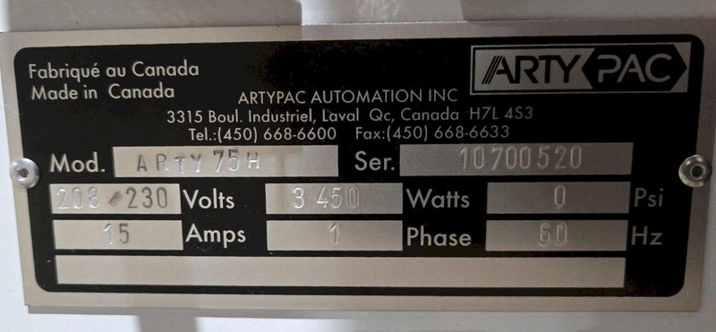 ARTY PAC ARTY75H HORIZONTAL FLOW WRAPPER USED