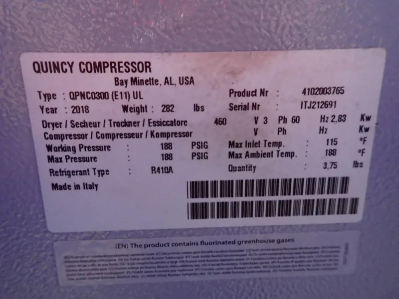 QUINCY 3 HP REFRIGERATED AIR DRYER  -  QPNC0300 (E11) UL