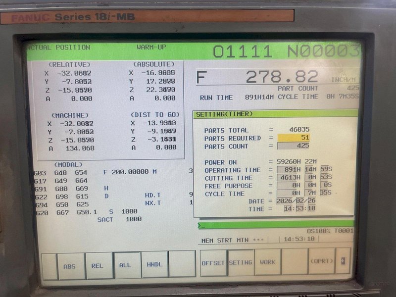 2007 MIGHTY VIPER 2100 VERTICAL MACHINING CENTER + 50 TAPER GEARED HEAD