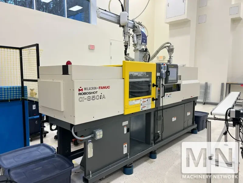 55 TON 1.9 OZ MILACRON MODEL ALPHA S50iA ROBOSHOT INJECTION MOLDING MACHINE MFG 2015