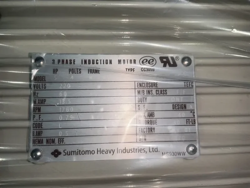 SUMITOMO HEAVY INDUSTRIES, INC. 5 HP GEAR DRIVE  -  RNYM5-1633-B-25