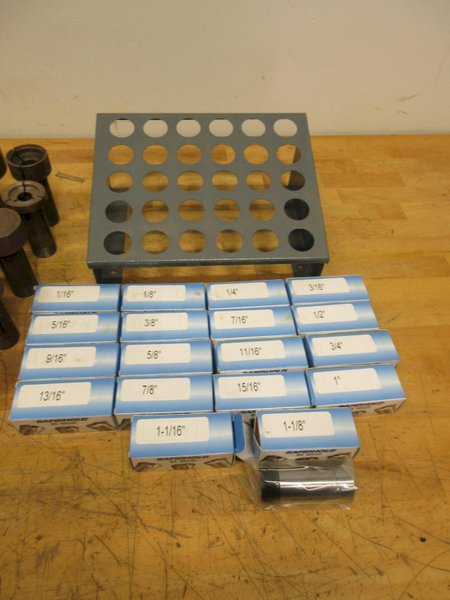 5C Collets **NIB** China (18pc) Set 1/16" - 1-1/8" with Divider Stand, and Emergency 5C Collets- Auction Item