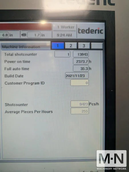 280 TON 12.1 OZ TEDERIC MODEL D250 INJECTION MOLDING MACHINE MFG 2022 (2) AVAILABLE LOW HOURS