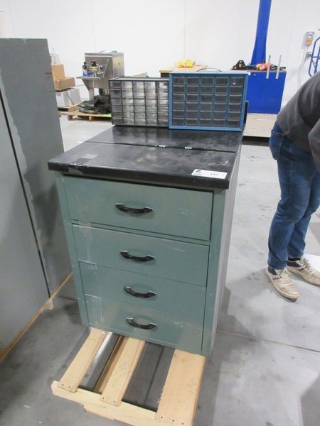 Metal 4 Drawer Cabinet with Laminate Top and (2) Multibin Organizers- Auction Item