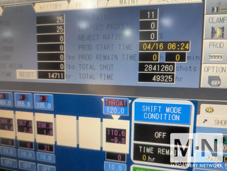 200 TON 15 OZ TOSHIBA MODEL EC200SXV50-8B ELECTRIC INJECTION MOLDING MACHINE MFG 2012