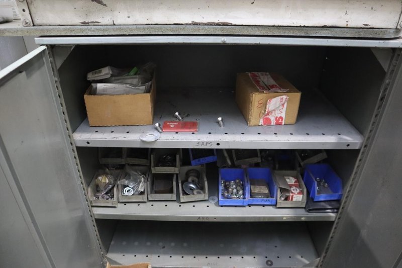 End Mills and Hardware in 2 -Door Metal Cabinet- Auction Item