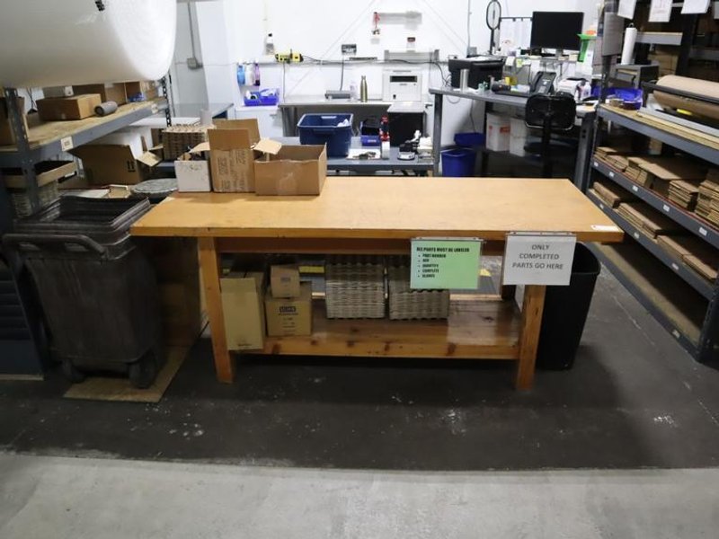 Haevy Wood Table with Lower Shelf 80&quot; x 32&quot; x 34&quot; -NO CONTENTS- Auction Item