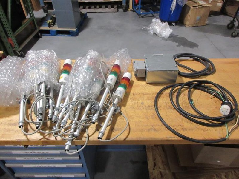 Machine Status Beacons Patlite (12) &amp; Plug Box w/ 250V 3&amp;4 Prong- Auction Item