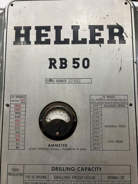 6&#039; X 15&quot; HELLER MODEL #RB50/1600 RADIAL DRILL: STOCK #20180