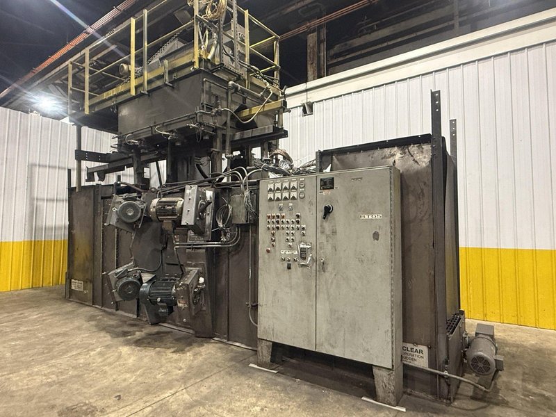 36" x 48" x 8 WHEEL PANGBORN ROTOBLAST PASS THROUGH HANGING CONVEYOR SHOT BLAST MACHINE: YOBRO #24717
