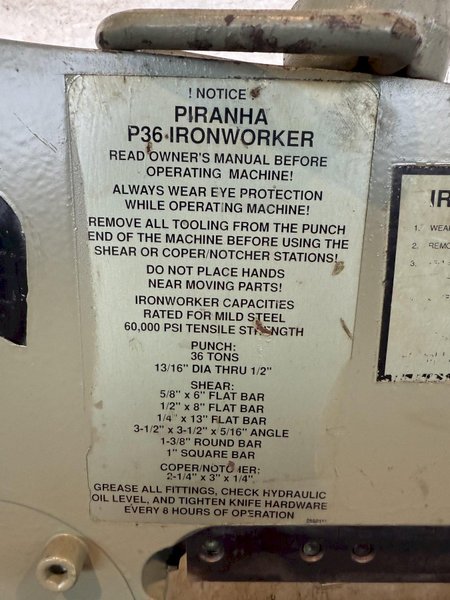 36 TON PIRAHNA P-36 IRON WORKER. STOCK #0889325