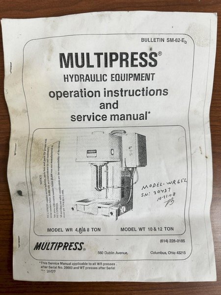 8 TON MULTIPRESS MODEL #WR65L HYDRAULIC C-FRAME PRESS: STOCK #15428