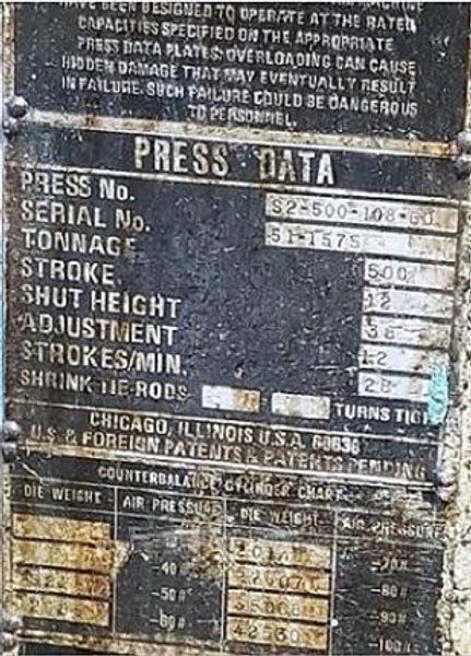 500 TON USI CLEARING S2-500-108-60 SSDC PRESS