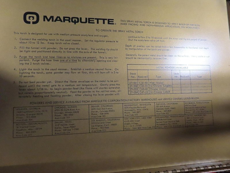 Marquette 20-180 Spray Metal Torch Outfit with Case- Auction Item