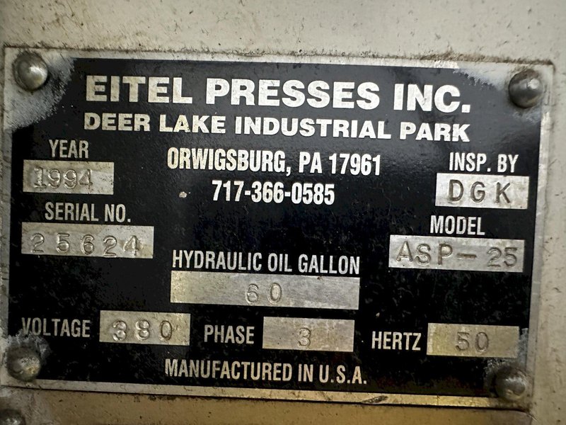 25 TON EITEL MODEL ASP-25 SERVO DRIVEN AUTOMATIC BAR &amp; ROD PRECISION STRAIGHTENING PRESS: YOBRO #21281