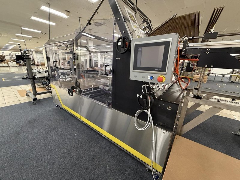 Complete Packaging Line for trays / flat Product including Custom Conveyor System, (2) Texwrap L-Bar Sealers and Heat Tunnels, Econocorp Automatic Cartoner and Case Packer and CTM Case labeler, 2023