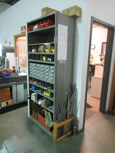 Metal Shelving Unit with Contents including Hardware, Threaded Rod and MORE- Auction Item