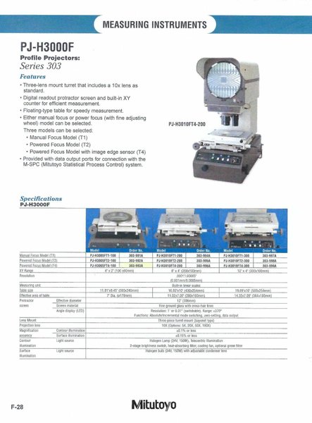 12&quot; Mitutoyo Model PJ-H3000F Bench Top Vertical Beam Optical Comparator