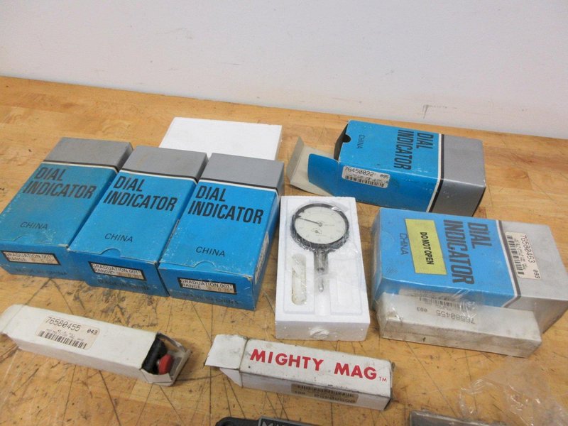 Dial Travel Indicators .001" Graduation, 0-.25" Travel,  China (5) New in Boxes with 3 Magnetic Bases &amp; Point Sets- Auction Item
