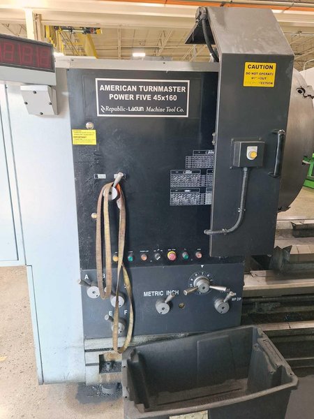 American Turnmaster Power Five 45″ x 160″ Engine Lathe, 2014 – 10″ Bore, DRO, Steady Rests, Rear Chuck Mount