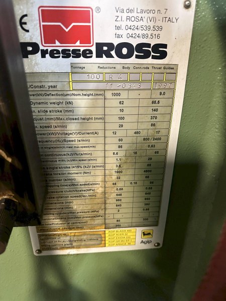 100 TON PresseROSS 100-R4 GAP FRAME PRESS. STOCK # 0682024