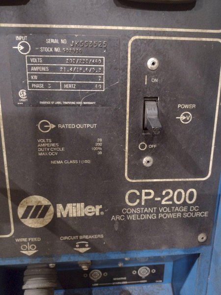 200 AMP MILLER MODEL #CP-200 DC ARC WELDER &amp;  S-22 WIRE FEEDER: STOCK #19659