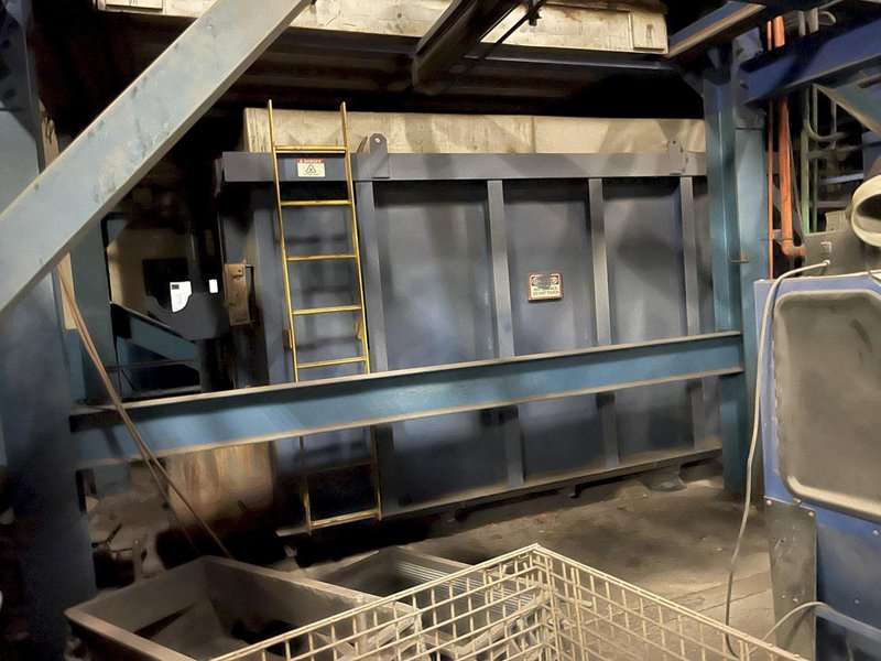 2- 1997 CEC drop bottom heat treat furnaces s/n 2636 and 2650 with common traveling quench tank, 2- drop bottom furnaces, controls, work area is 68" x 120" x 84" high, 100" quench tank, 5,000# capacity, 10 second quench, gas fired