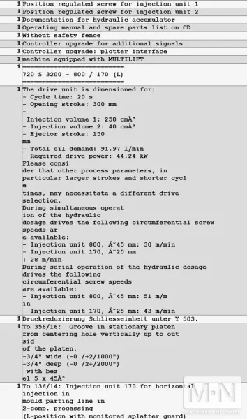 350 TON ARBURG MODEL 720S-3200-800/170 2-COLOR INJECTION MOLDING MACHINE MFG 2014