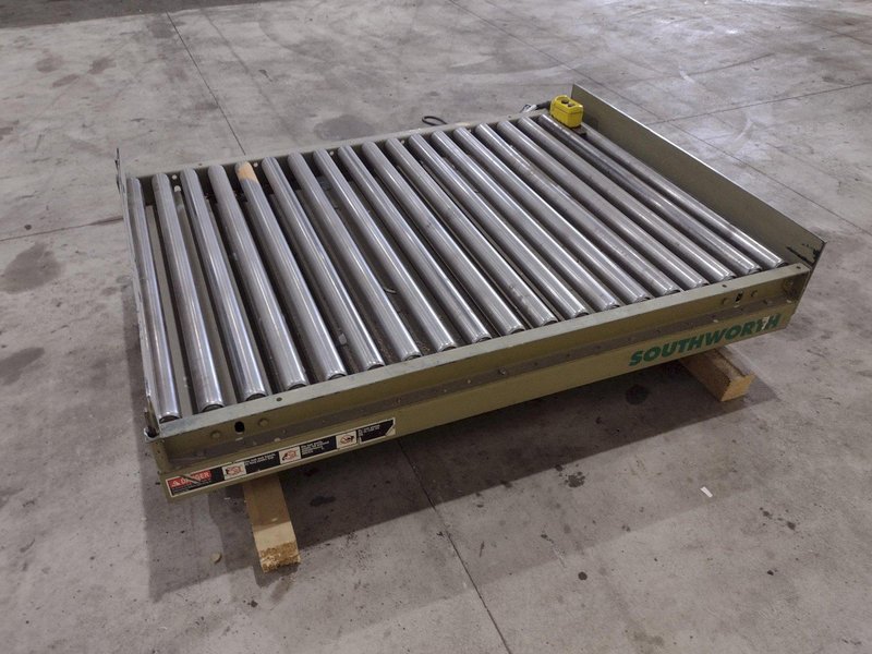 3800 LBS X 60" X 42" SOUTHWORTH MODEL #LS4-36 HYDRAULIC SCISSOR LIFT TABLE WITH ROLLER TOP, 110 VOLT: STOCK #20885