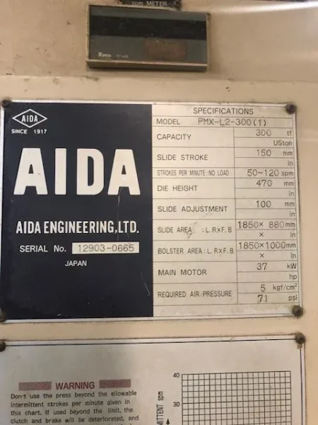 AIDA 330 TON SSDC PRESS, S/N 12903-0665, STOCK# 14010J