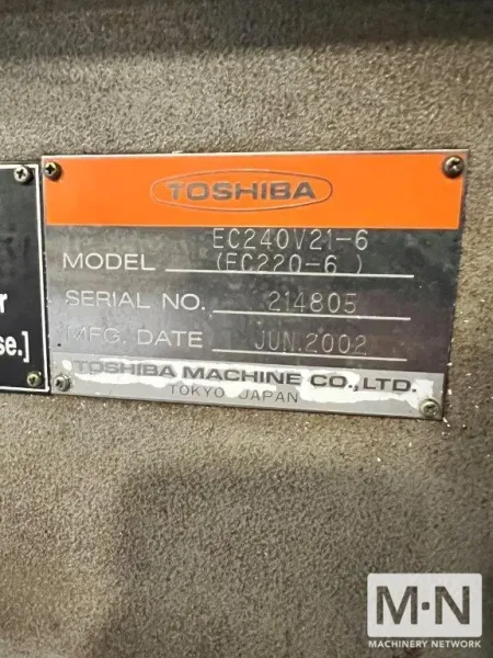 240 TON 10.7 OZ TOSHIBA MODEL EC240V21-6 INJECTION MOLDING MACHINE MFG 2002