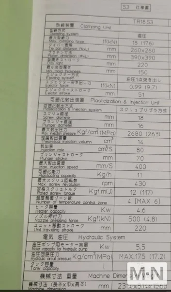 19 TON 0.4 OZ SODICK MODEL TR18S3 PLUNGER STYLE INJECTION MOLDING MACHINE MFG 2000/1999 ( 7) AVAILABLE