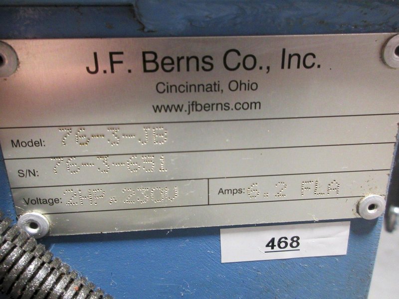 J.F. Berns Chamfering Machine - 3″ Round Cap, 2 HP, Air/Manual Chuck, 9.5&quot; 3-Jaw Chuck W/ Adjustable Height Roller Stand- Auction Item