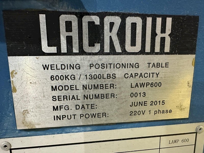 1300 LBS LACROIX MODEL #LAWP600 POWERED WELDING POSITIONER: STOCK #18443