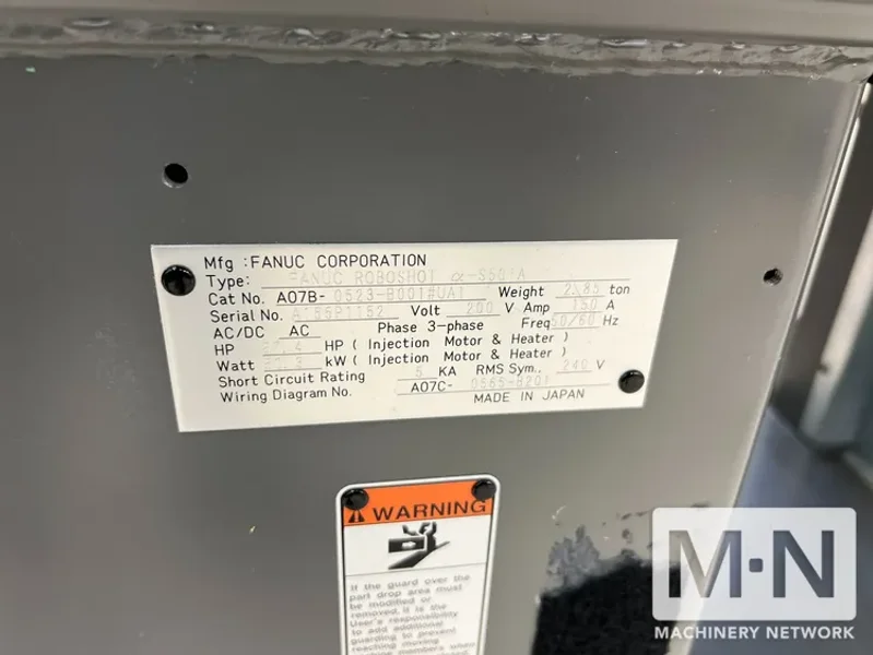 55 TON 1.9 OZ MILACRON MODEL ALPHA S50iA ROBOSHOT INJECTION MOLDING MACHINE MFG 2015