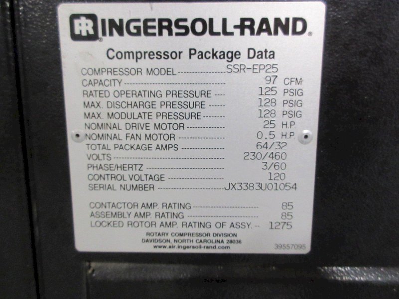Ingersoll Rand SSR-EP25 Rotary Screw Air Compressor 25 HP- Auction Item