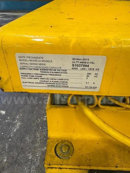 4,000 LB VESTIL HYDRAULIC TILT TABLE. STOCK # 1000725.
