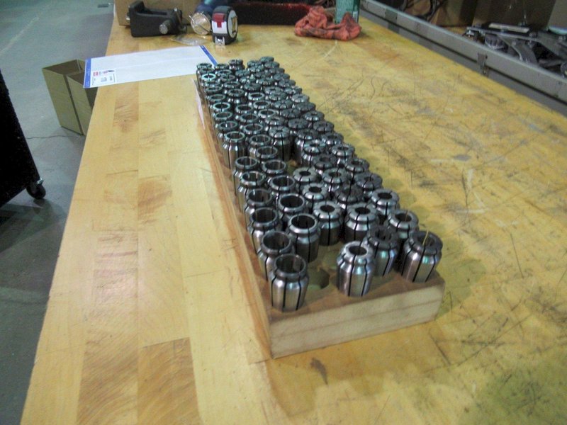 CAT 40 TSD Collet Tool Holders with assorted TSD Flex Collets in Wooden Rack- Auction Item