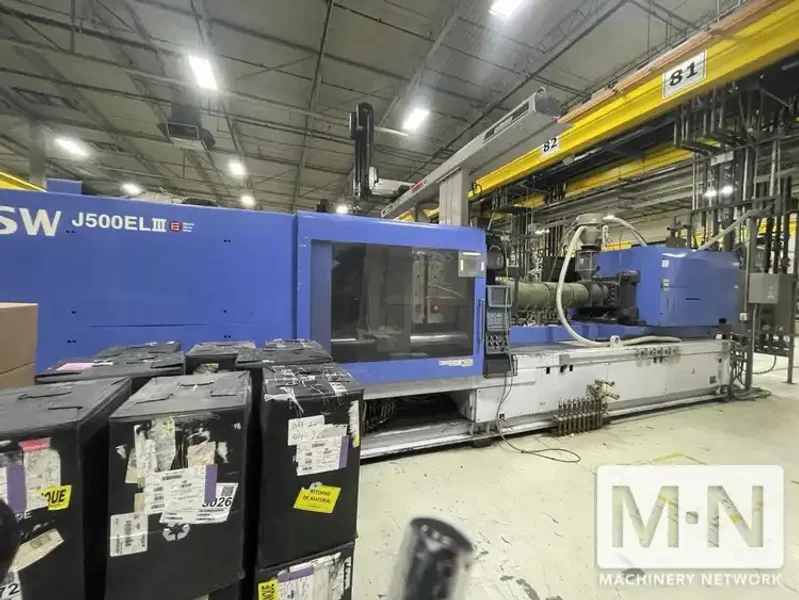 500 Ton 45 Oz JSW J500ELIII-1400H Electric Injection Molding Machine, mfg 2006/2005 (2) AVAILABLE