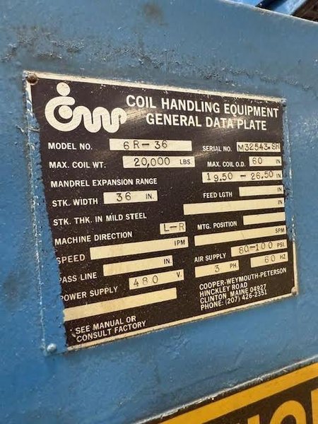 20000 LB X 36&quot; X .100&quot; CWP SERVO FEEDLINE