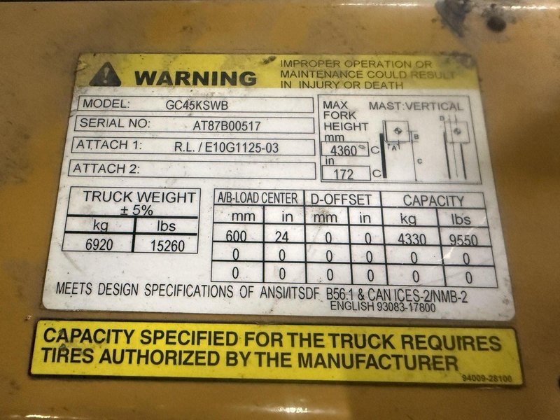 10,000 LB CAT MODEL #GC45KSWB LP GAS FORKLIFT W/ RICE LAKE INTEGRATED SCALE SYSTEM: YOBRO #25941