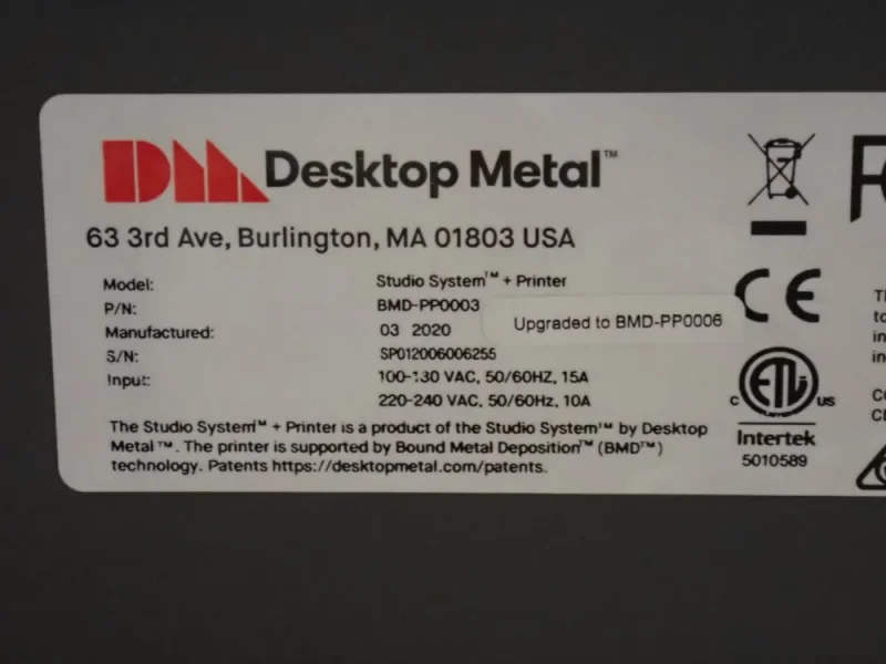 DESKTOP METAL 3D PRINTER/FURNACE  -  BMD-PF0002/BMD-PP0006