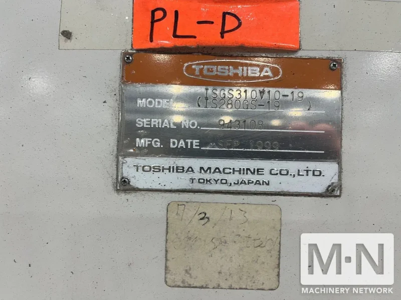 310 TON 40 OZ TOSHIBA MODEL ISGS310V10-19B INJECTION MOLDING MACHINE MFG 1999