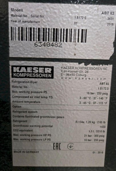 2018 KAESER BSD 50T Rotary Screw Compressor w/ ABT 83 Refrigeration Dryer USED